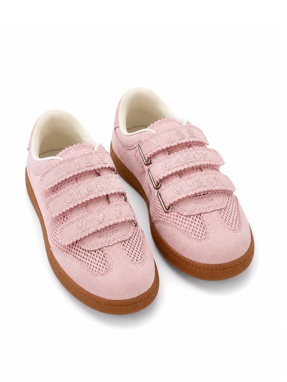 Steve Madden Pink Suede & Mesh Kids Sneakers with Brown Sole
